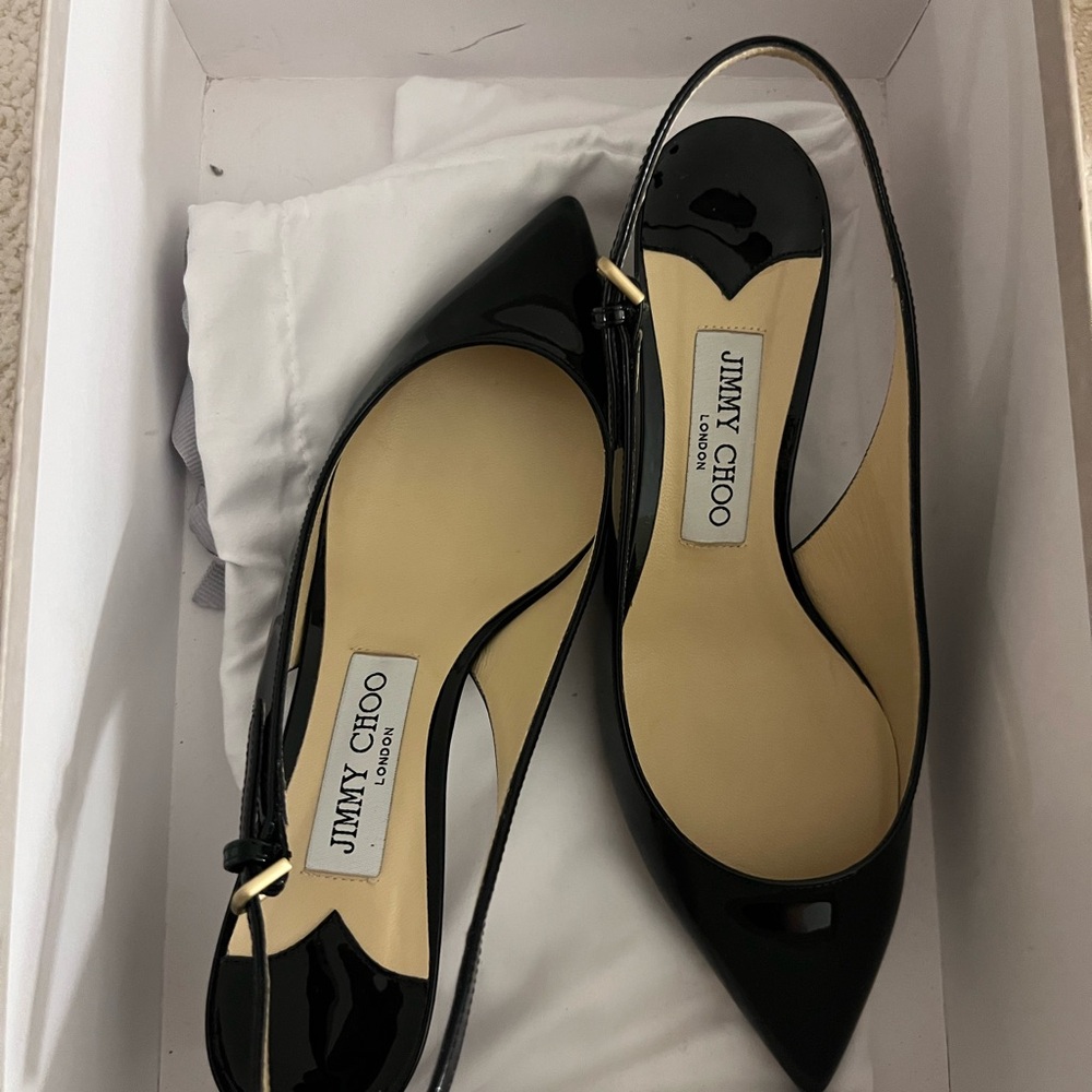 Jimmy Choo Glossy Black Slingback Heels